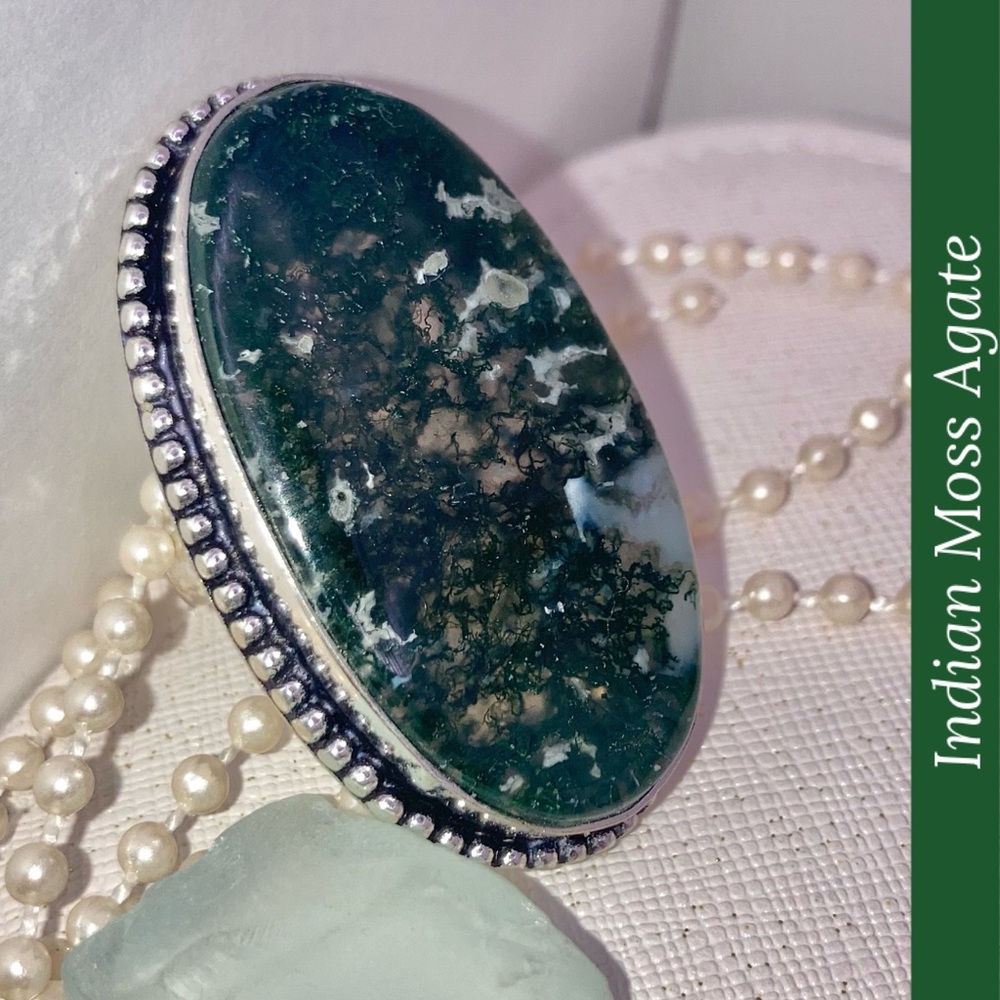 Indian Moss Agate Gemstone Huge Handmade Ring